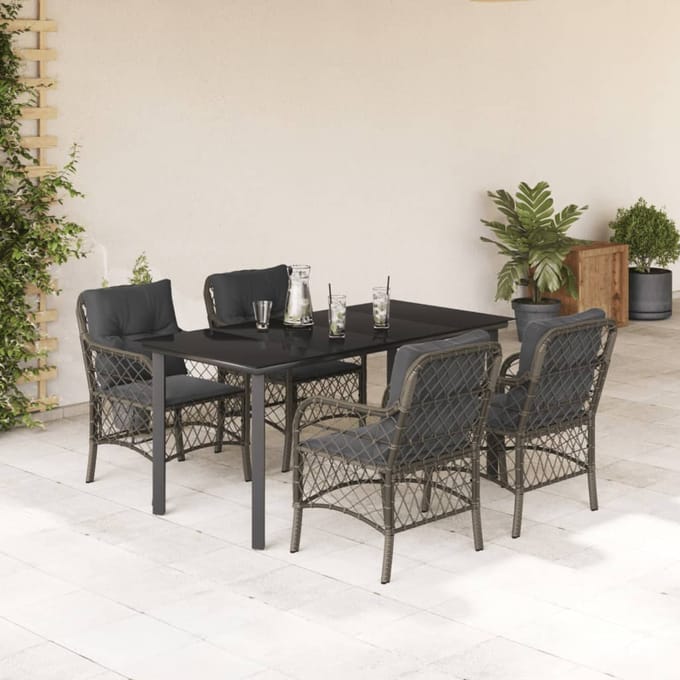 vidaXL - 5-delige - Tuinset - met - kussens - poly - rattan - grijs