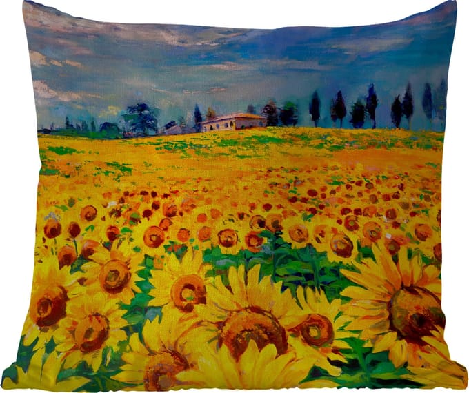 Sierkussen Buiten - Olieverf - Schilderij - Bloemen - Zonnebloem - 60x60 cm - Weerbestendig