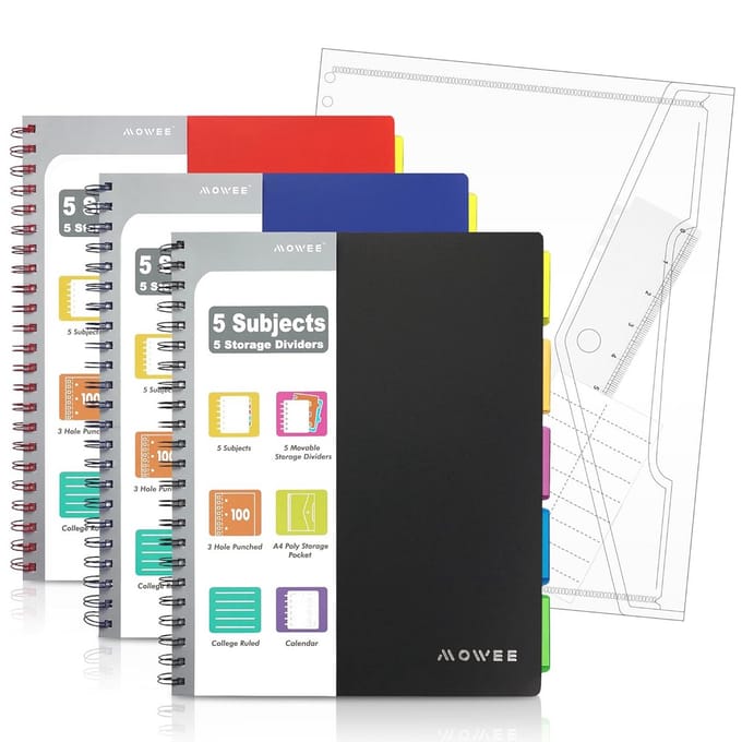 College Notitieboek met Vakken en Rolmaat - Set van 3