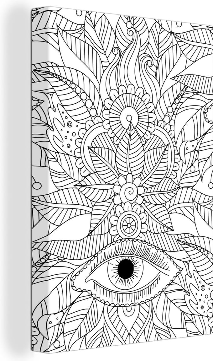 Canvas Schilderij Boho - Bladeren - Oog - 40x60 cm - Wanddecoratie