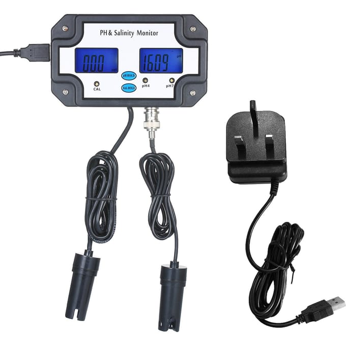 Testeur de qualité de l'eau 2 en 1, testeur de PH/salinité, détecteur de PH et de salinité, analyse de la qualité de l'eau UK Plug