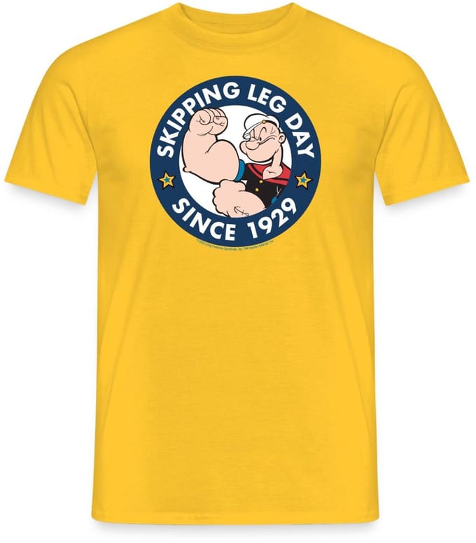 Popeye Skipping Leg Day Since 1929 T-Shirt Heren