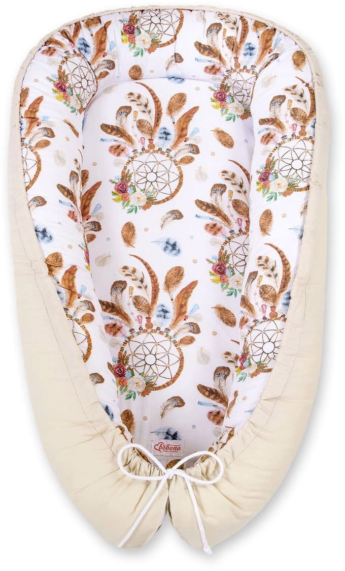 Babynest dubbelzijdig Premium Cocoon voor baby's BOBONO-dromenvangers wit/beige