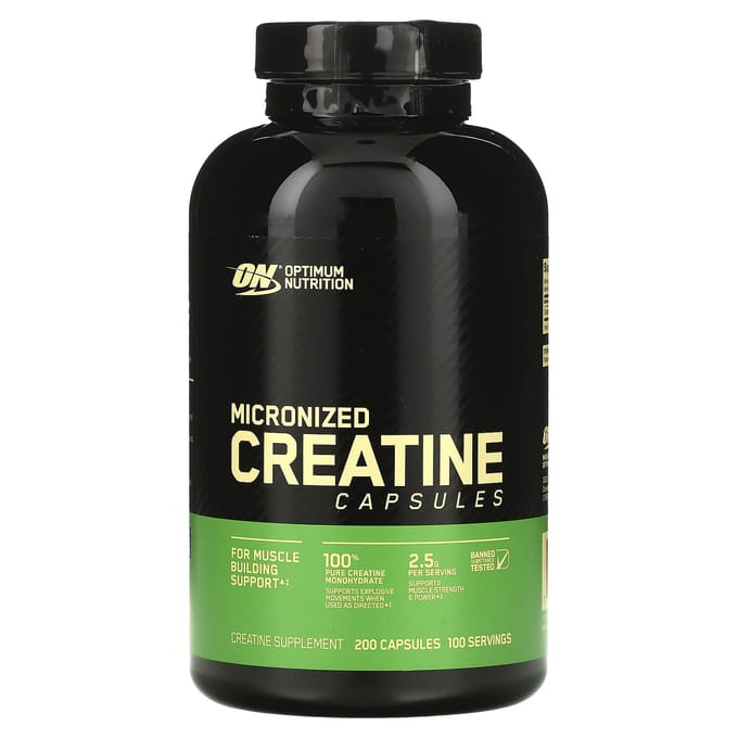 Optimum Nutrition, Gemicroniseerde Creatine Capsules, 2,5 g, 200 Capsules (1,25 g per capsule)