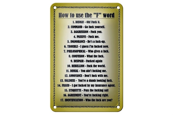 Blechschild Spruch 12x18cm How to use the F word