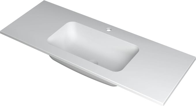 INK® Faktor wastafel polystone midden met 1 kraangat, 120x45x1,5cm, mat wit