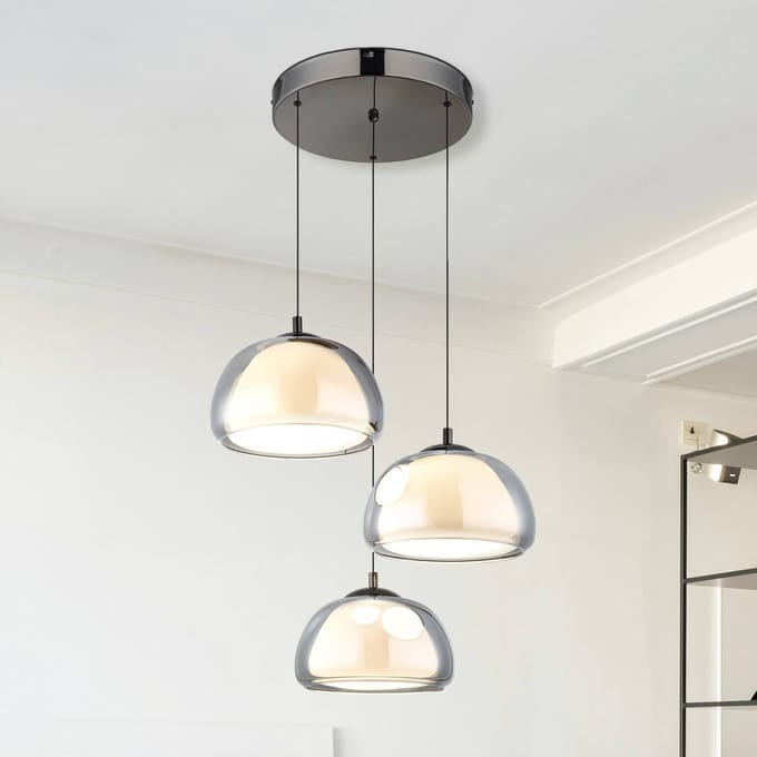 Globo LED hanglamp Avila, rookgrijs/zwart, glas, CCT, dimbaar