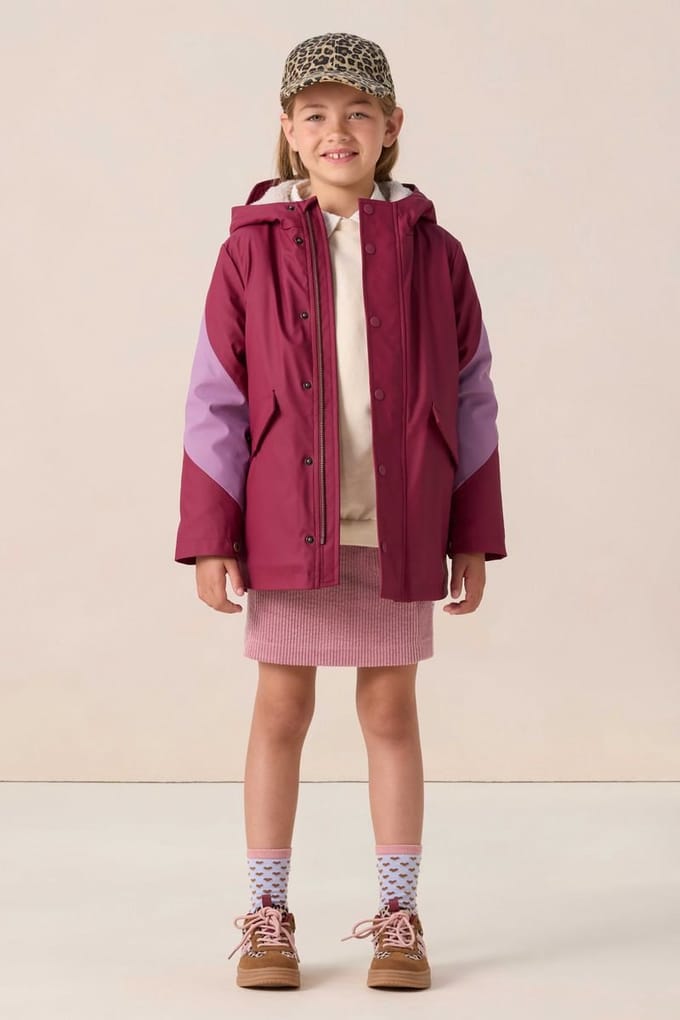 Sissy-Boy - Donkerrode lange regenjas met colourblock