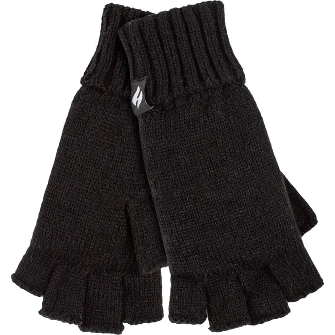 Heat Holders - Solide gebreide vingerloze dameshandschoenen - Zwart