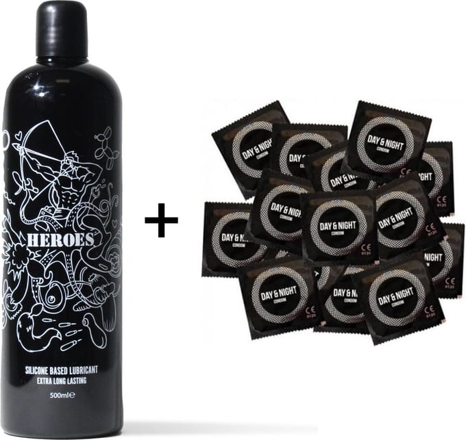 HEROES glijmiddel 500ML + 30 Day & Night condooms combipack
