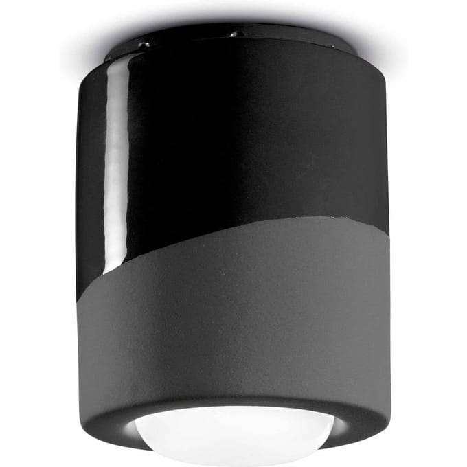 Ferroluce Plafondlamp PI, cilindrisch, Ø 12,5 cm zwart