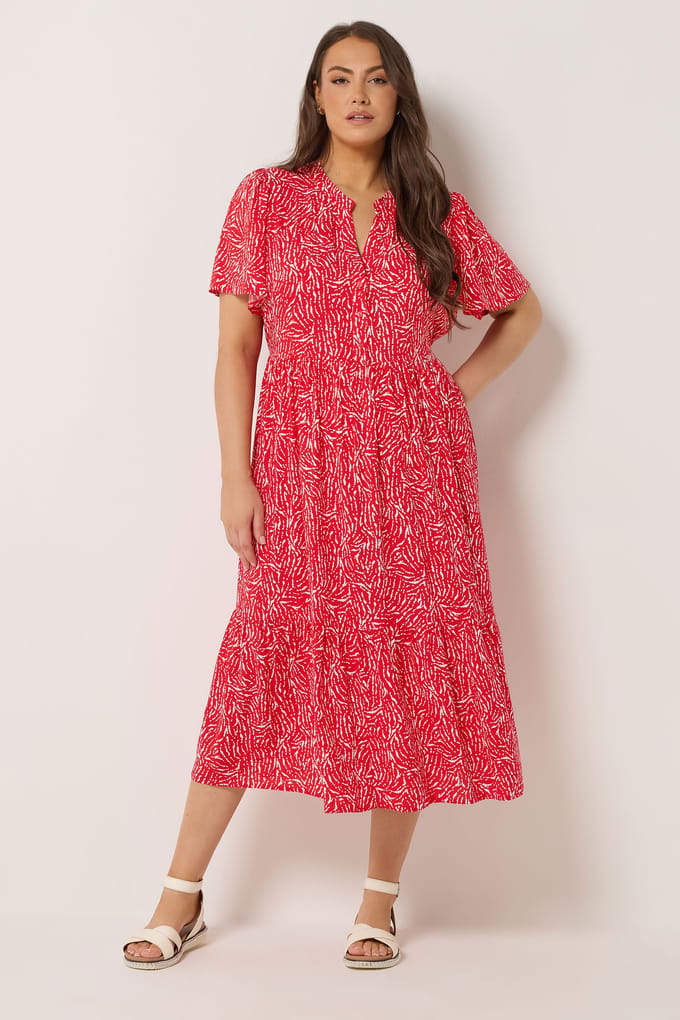 Yours Rode Abstracte Jurk Met Halve Knoopsluiting Size 42
