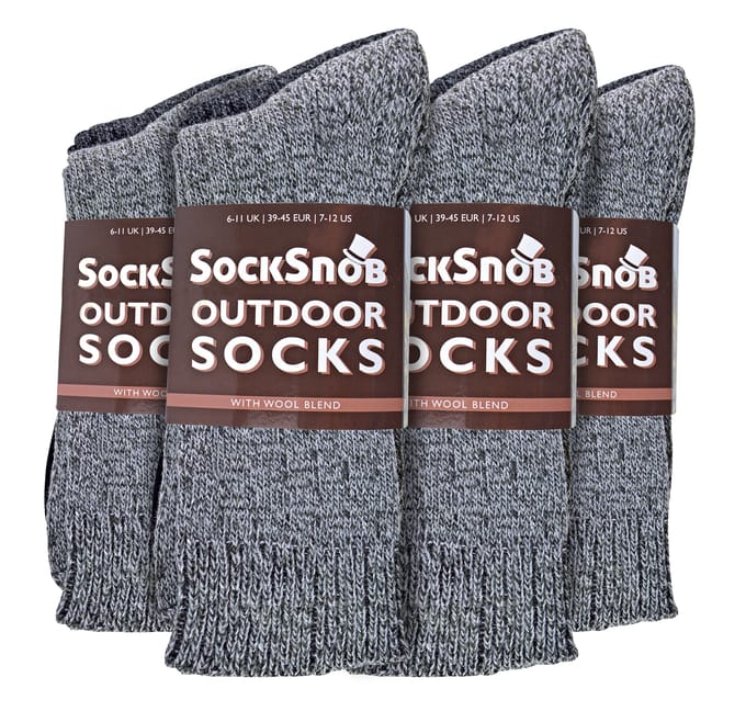 Sock Snob - 12 Paar Heren Wollen Wandelsokken - Grijs