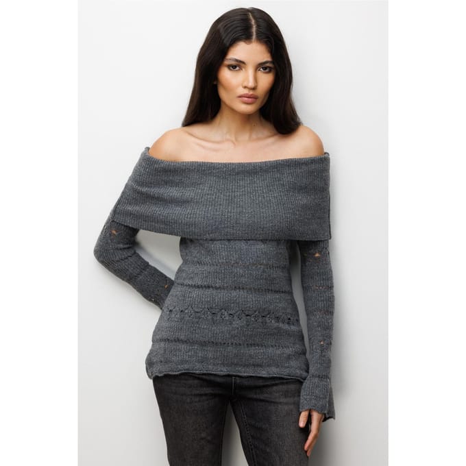 Off-shoulder Gerepte Trui met Uitsnijdingen