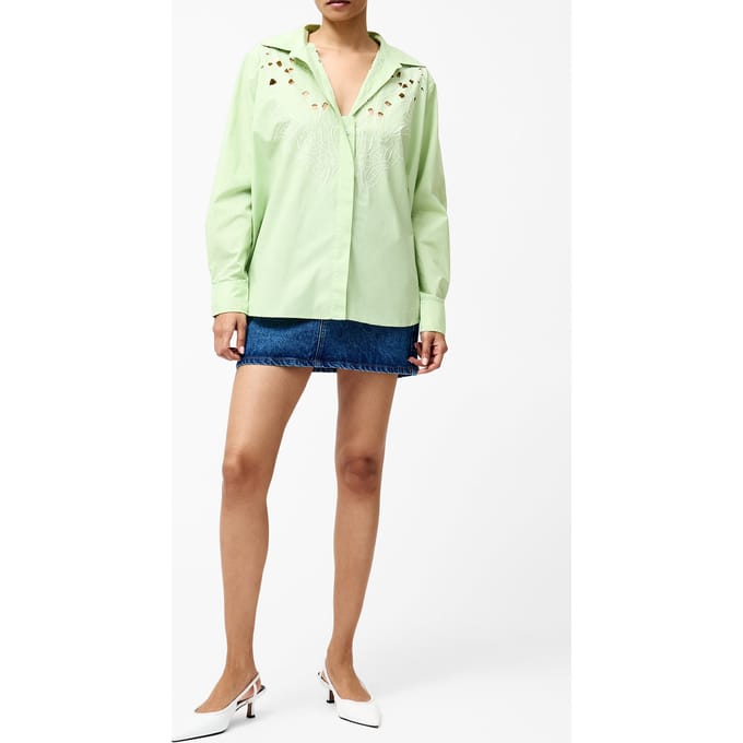 French Connection Cambria Cotton Ls Broderie Shi Apple Green Größe: 12 | Longsleeves Outlet | Damen | Grün
