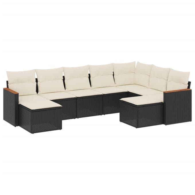 vidaXL - 9-delige - Loungeset - met - kussens - poly - rattan - zwart