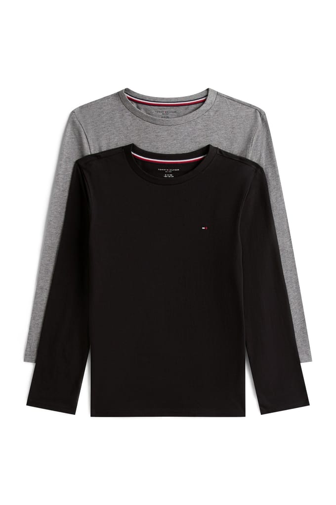 Tommy Hilfiger Boys 2-pack Ls Tee Medium Grey Ht/black Taglia: 14-16 | T-shirt Outlet | kids | Grigio