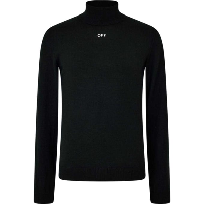 Off White Heren Gebreid Schildpad Hals Sweatshirt (Zwart, Wit)