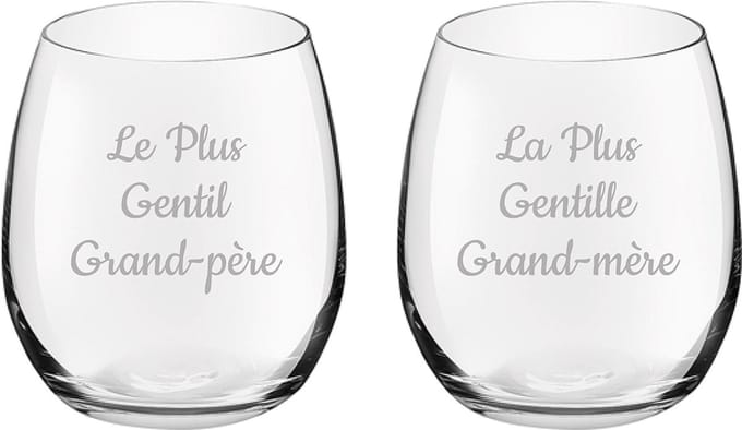 Drinkglas gegraveerd - 39cl - Le Plus Gentil Grand-père & La Plus Gentille Grand-mère