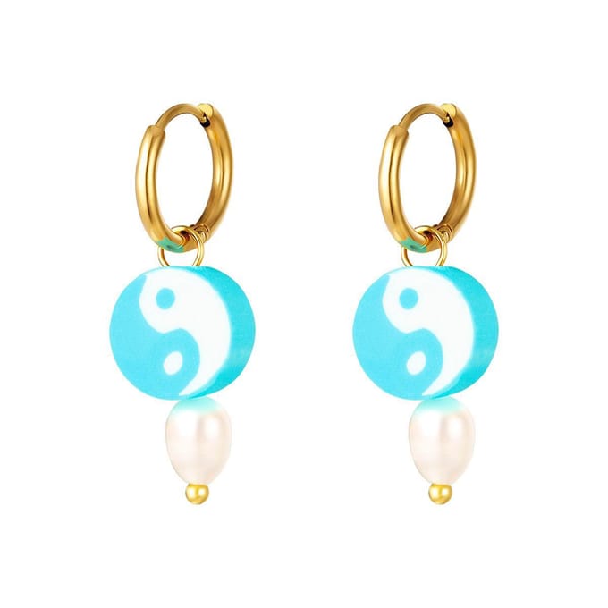 Edelstalen oorbellen - Yin Yang - Blue