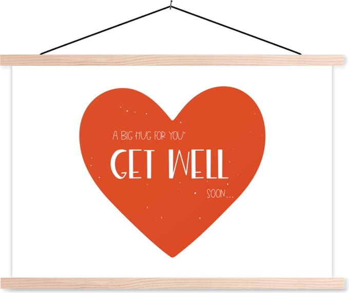 Posterhanger incl. Poster 150x100 cm - Schoolplaat - Beterschap - Spreuken - Wit - Knuffel - Textielposter - Blanke latten