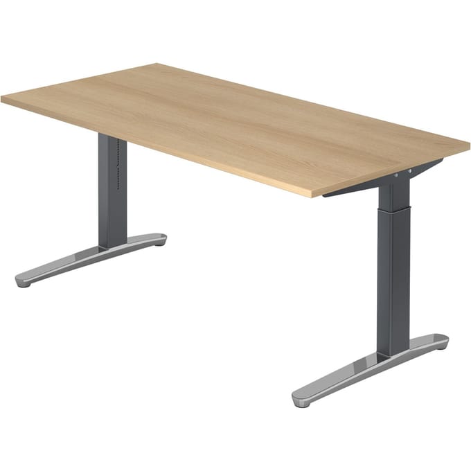 Bureautafel TOPAS LINE, handmatig in hoogte verstelbaar, B 1600 mm, eik/grafiet/aluminium gepolijst