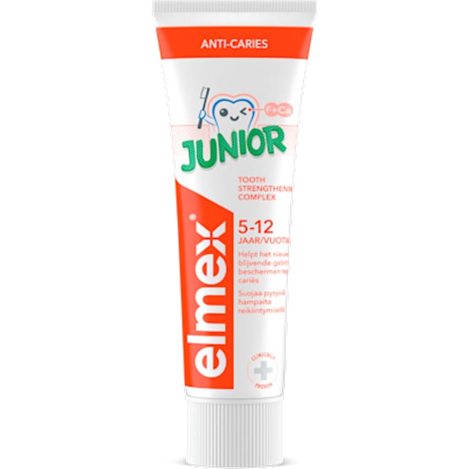 Elmex Junior 5-12 jaar Tandpasta 12 x 75ml - Kindertandpasta - Tegen Gaatjes - Voordeelverpakking