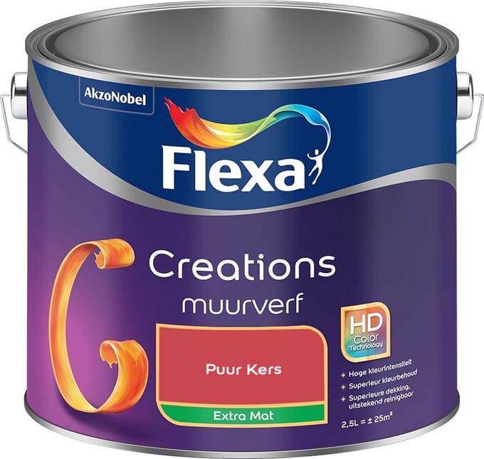 Flexa - Creations Muurverf Extra Mat - Puur Kers - Mengverf - 2,5 L