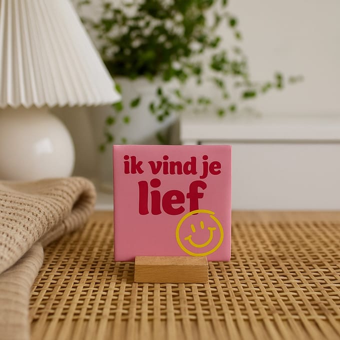 Ik vind je lief - Keramische decoratie tegel met tekst - Valentijn