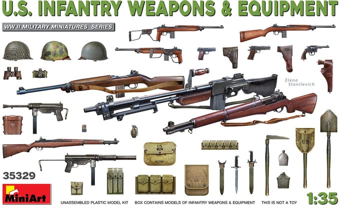 MiniArt Modelbouwpakket Militaire voertuigen - 35329 U.S. Infantry Weapons - Equipment Plastic - 1:35 - Modelbouw