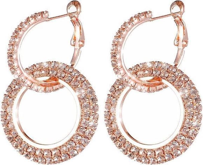 Fako Bijoux® - Oorbellen - Oorringen - Strass - 27mm - Rosé Goudkleurig
