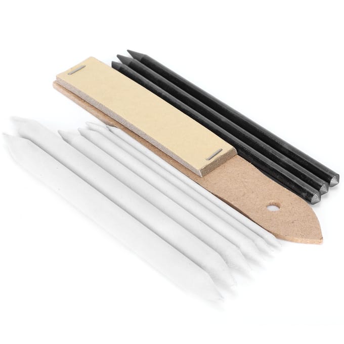 10 Stuks Houtskool Schets Tekengereedschap met Schuurpapier Mengstompje Schilderbenodigdheden beige