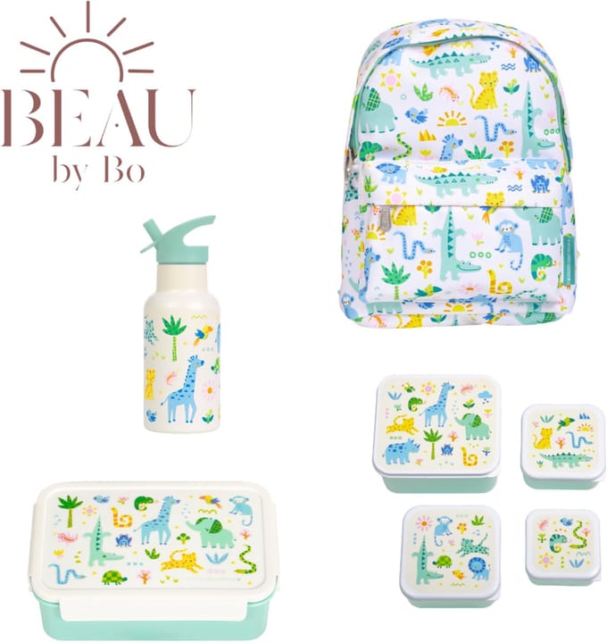 Bundel A Little Lovely Company Back to school set - Rugzak/Drinkfles RVS/4 Snackdozen/Bentobox - Jungle
