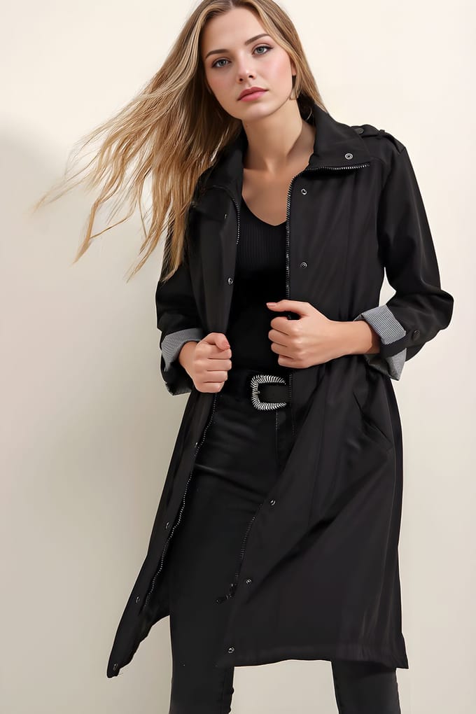 Lange trenchcoat met sjawl-kragen en knopen