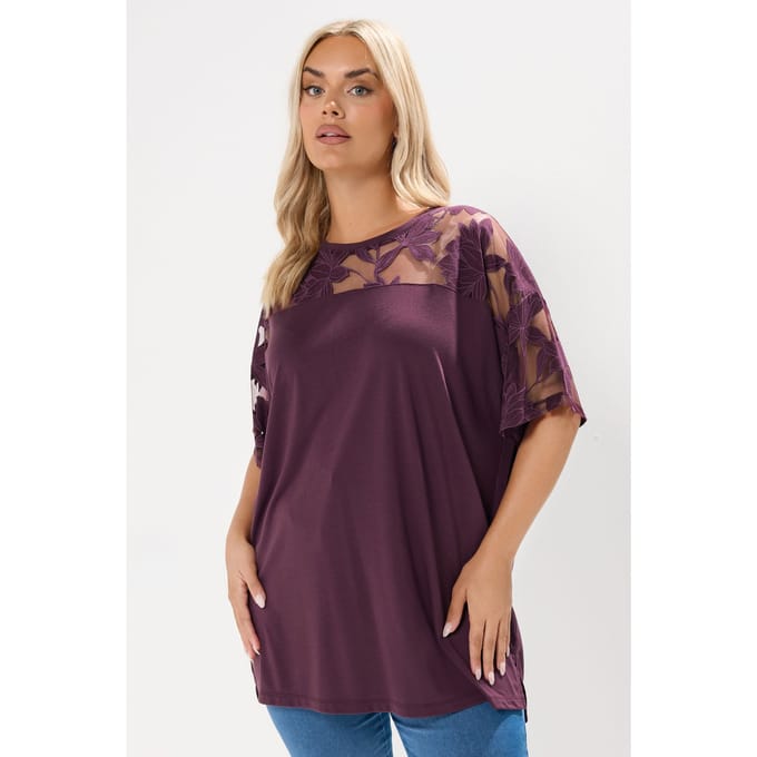 Yours Paars Bloemen Burnout Boxy Tshirt Size 42