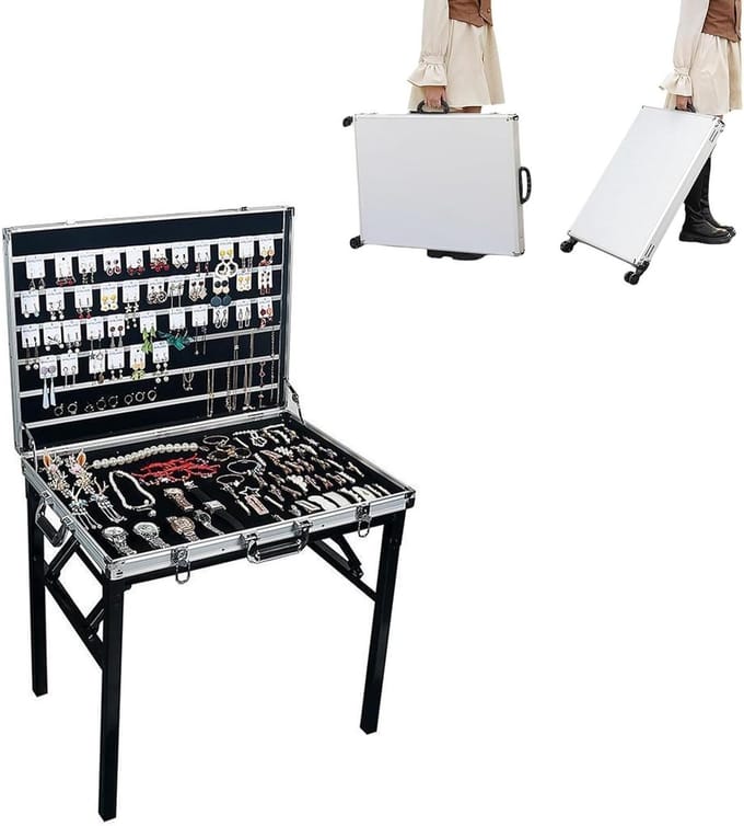 Opvouwbare Sieradendoos - Draagbare Vitrine - Marktkraam Presentatie - Direct Display Stand - 70x50x114cm - Zilver
