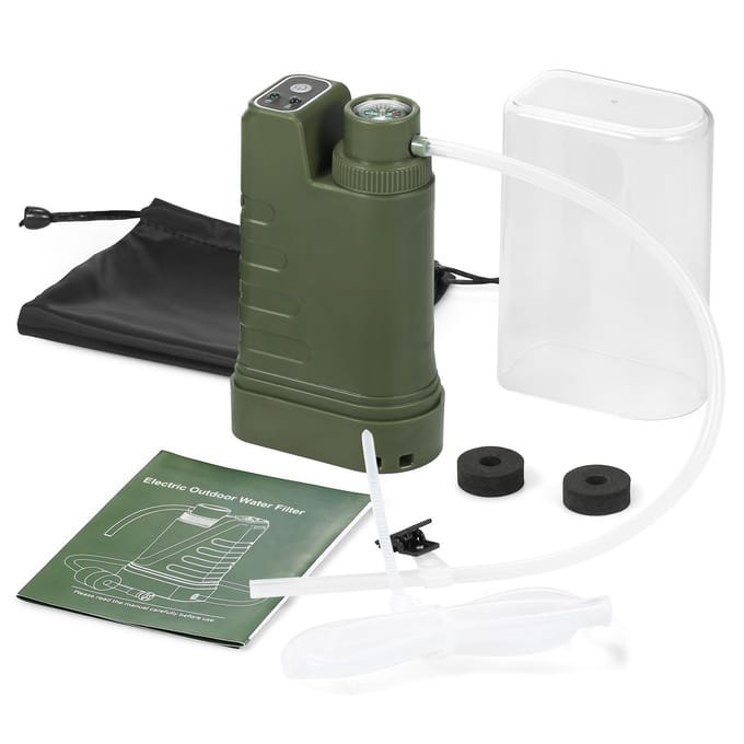 Système de Filtration d'eau électrique, Kit de survie, filtre à eau Portable alimenté par USB avec veilleuse vert d’armée