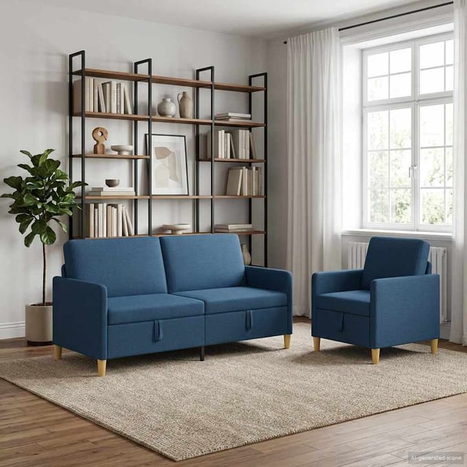 vidaXL - Sofa - Set - Met - Opslag - 2 - st - Blauw - Polyester