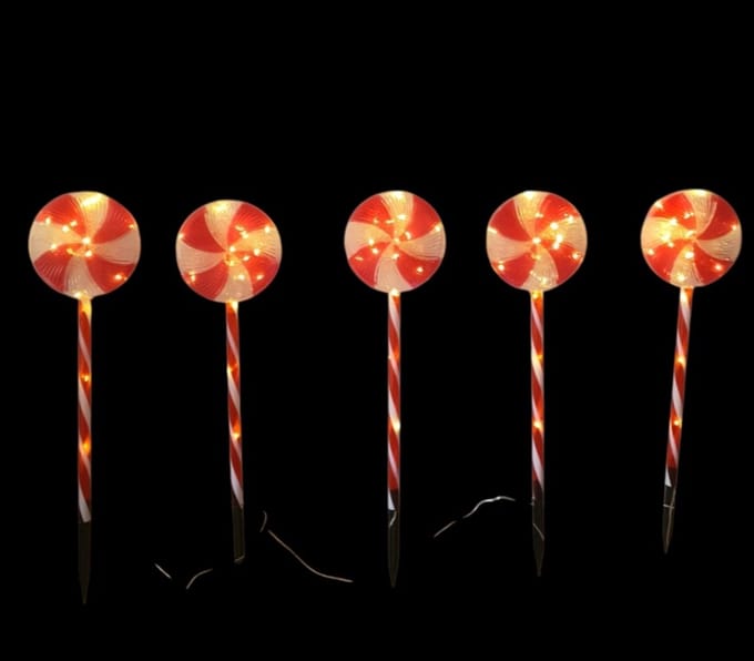 Luca Lighting Tuinstok Candy cane rood 5pcs 75LED ,op batterijen, kunststof H58 x D15cm