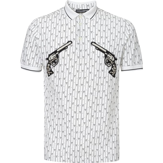 Polo in Piquet Bianca met Allover Printing Dolce & Gabbana