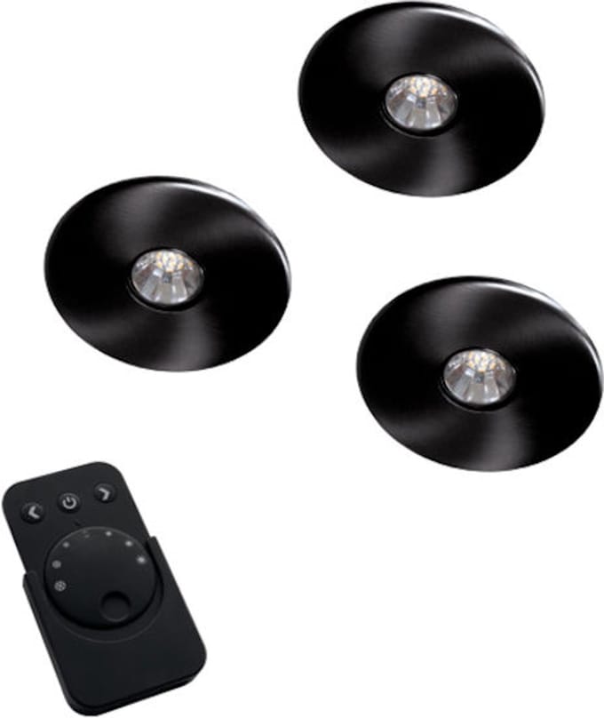 Super Light Emotion Led set met 3 spots met dimmer inbouw 12V/15W zwart
