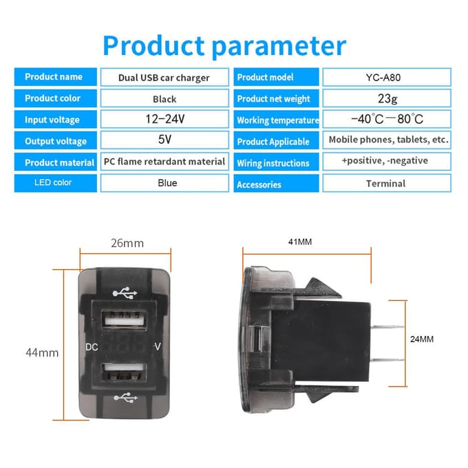 44x26mm 4.2A Dual Port Toma Snelle Telefoon 12V 24V Oplader Met LED Voltmeter Auto USB ingebouwde Socket Adapter Oplader without Volmeter gray