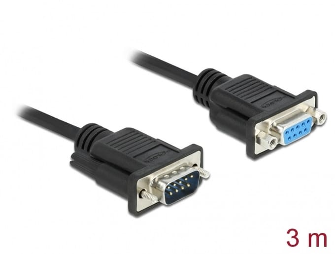 Delock Serial Cable RS-232 D-Sub9 male to female null modem with narrow plug housing 3 m