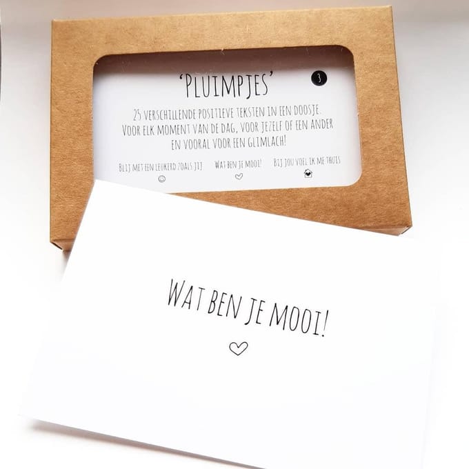 Pluimpjes set 3 - complimentenkaartjes - complimenten - positieve teksten - Liefs op papier