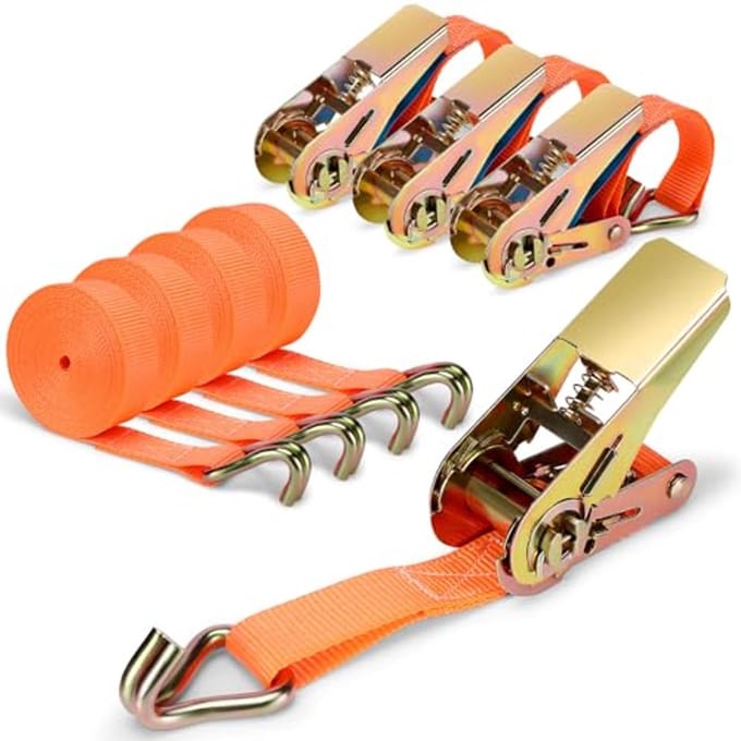 Set van 4 robuuste spanbanden met ratel en haken voor zware ladingen