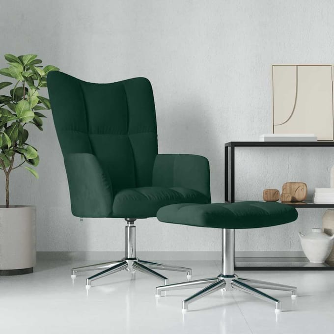 vidaXL - Relaxstoel - met - voetenbank - fluweel - donkergroen