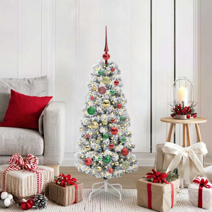vidaXL - Kunstmatige - Hinged - Kerstboom - 150 - LED's - Groen - en - Wit - 120 - cm