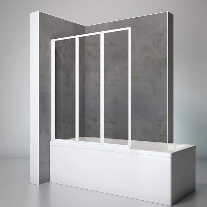 Schulte badwand - 3 delig - 127x140cm - wit profiel - transparant veiligheidsglas
