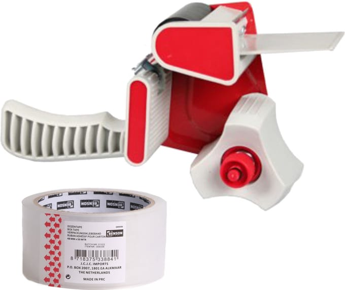 Benson Tape dispenser/houder - kunststof - incl. 2 rollen verpakkingstape