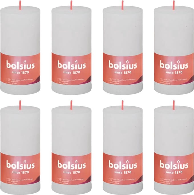 Bolsius Stompkaarsen Shine 8 st rustiek 100x50 mm wolkenwit